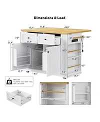 Casainc 48" Rolling Kitchen Island with Drop Leaf, Power Outlet, Internal Rack, 5 Side Racks, 5 Wheels (No Stools)