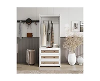 Casainc Tall Cabinet with 3 Drawers Rattan High Wardrobe Armoire