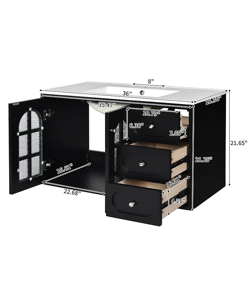 Casainc 36" Floating Bathroom Vanity with Ceramic Sink and 3 Soft-Close Drawers