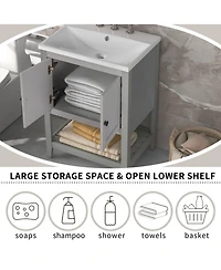 Casainc 24" Modern Bathroom Vanity With Ceramic Sink, Sleek Design and Open Style Shelf