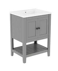 Casainc 24" Modern Bathroom Vanity With Ceramic Sink, Sleek Design and Open Style Shelf