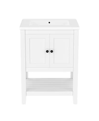 Casainc 24" Modern Bathroom Vanity With Ceramic Sink, Sleek Design and Open Style Shelf