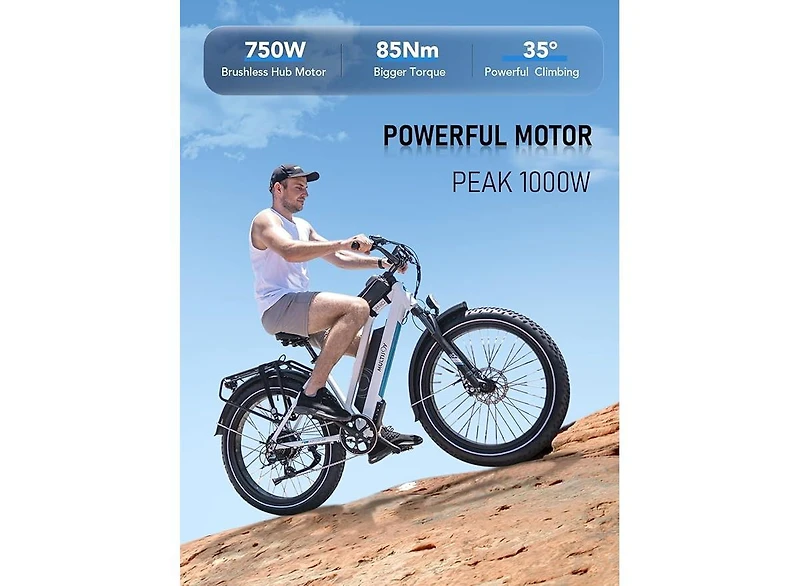 Multijoy Electric Bike for Adults,Upgraded 48V 20Ah Removable Battery,Peak 1000W Powerful Motor,70Mi Long Range,26"x4" Fat Tire,Ul Certified