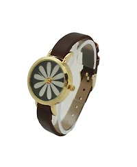 Olivia Pratt Dark Brown Large Flower Face Skinny Leather Strap Watch