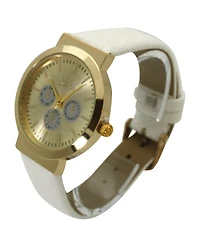 Olivia Pratt White Calendar Dial Gold Accented Leather Strap Watch
