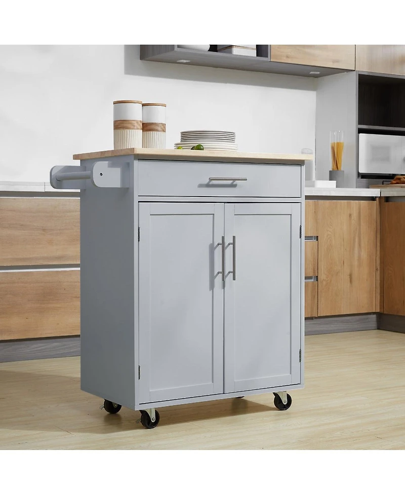 Halifax North America Gray Mobile Kitchen: Rolling Cart Island with Drawer and Towel Rack