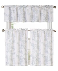 Kate Aurora Brielle Embroidered Linen Kitchen Curtain Tier & Valance Set - 56 in. W x 15 L