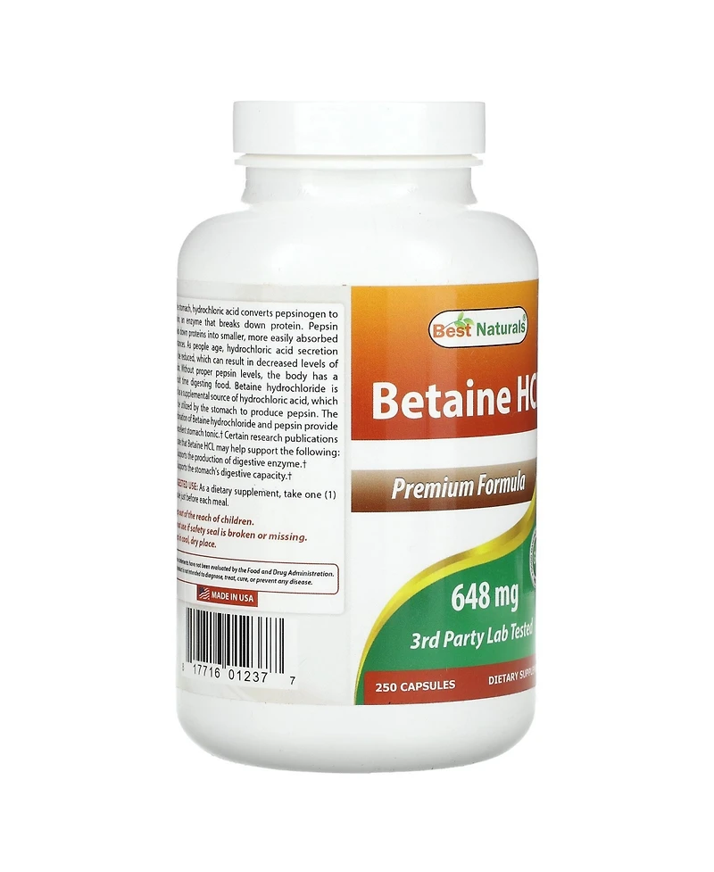 Best Naturals Betaine Hcl 648 mg