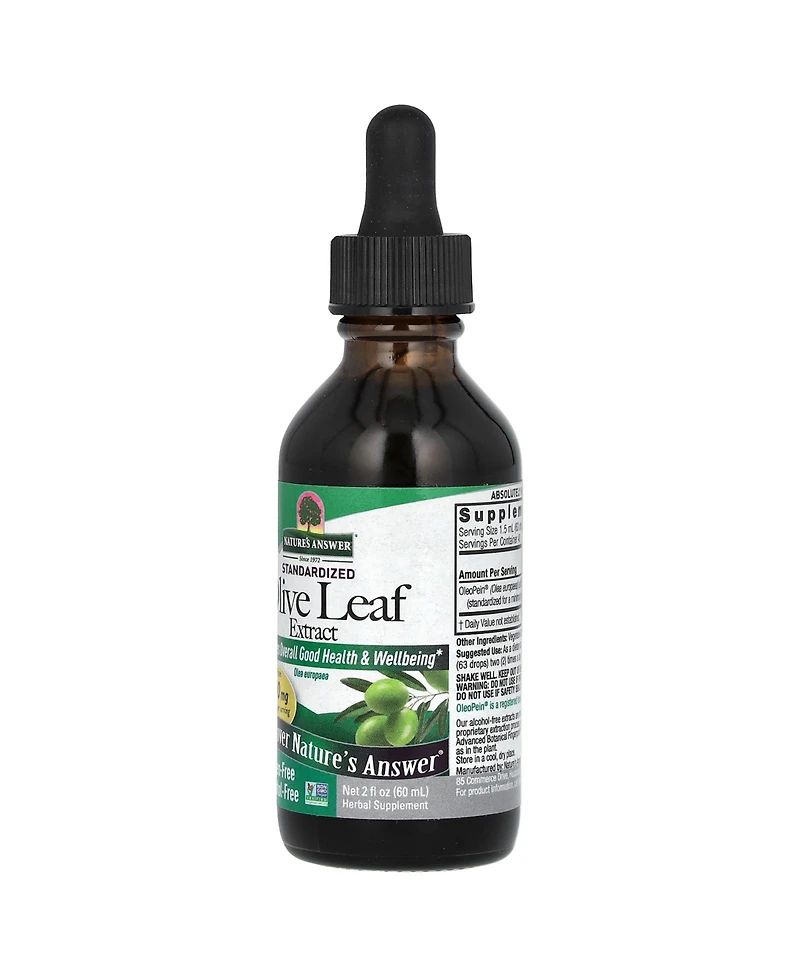 Nature's Answer Olive Leaf Extract Standardized Alcohol-Free 600 mg - 2 fl oz (60 ml)