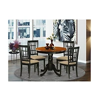 East West Furniture 5 Pc Dining Table with 4 Linen Chairs in Black and Cherry