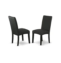 East West Furniture 6-Pc Modern Dining Set- 4 Mid Century Dining Chairs with Black Linen Fabric Seat and Stylish Chair Back