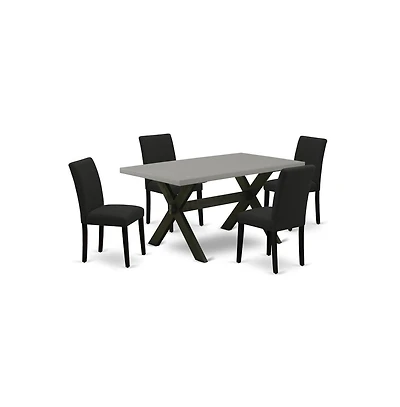 East West Furniture 5-Pc Kitchen Table Set Includes 4 Upholstered Chairs with Upholstered Seat and High Back and a Rectangular Dining Room Table