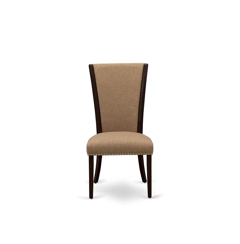 East West Furniture dinette set of two great indoor dining chairs with Linen Fabric Light Sable color and a lovely mid-century dining table with Linen