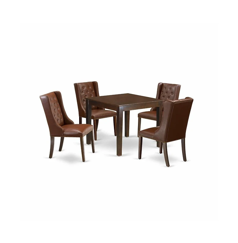 East West Furniture 5-Piece Kitchen Room Table Set Includes 1 Dining Table with Square Table top and 4 Brown Linen Fabric Dining Chairs Button Tufted