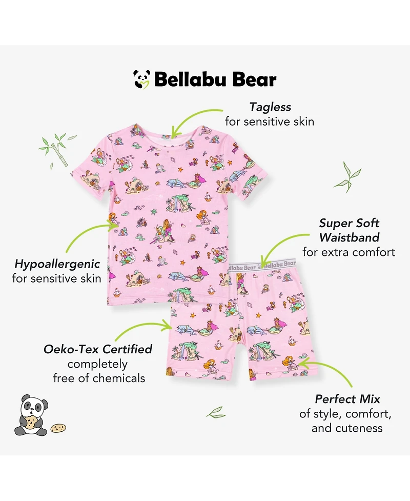 Bellabu Bear Kids Unisex Mermaid Lagoon 2-Piece Short Sleeve & Shorts Pajama Set