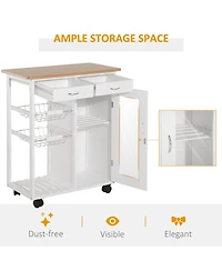 Homcom Rolling Kitchen Trolley Cart Storage Cabinet with Wheels Basket Drawer