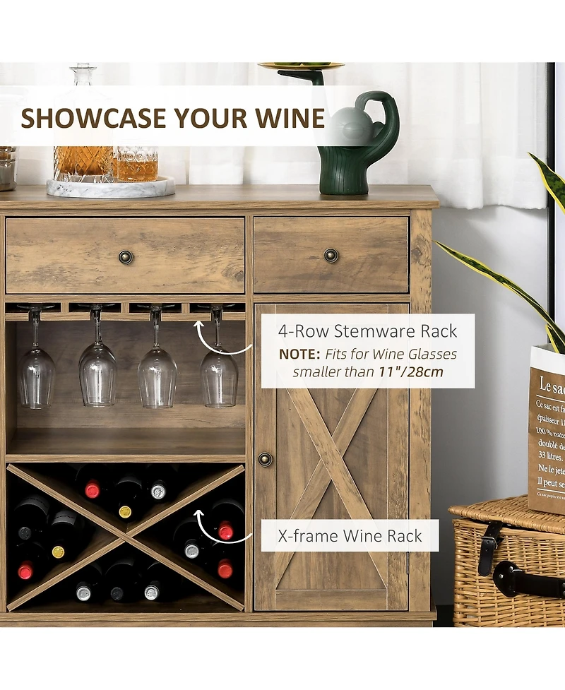 Homcom Farmhouse Sideboard Buffet Table Storage Cabinet w/3 Drawers, Wood Finish