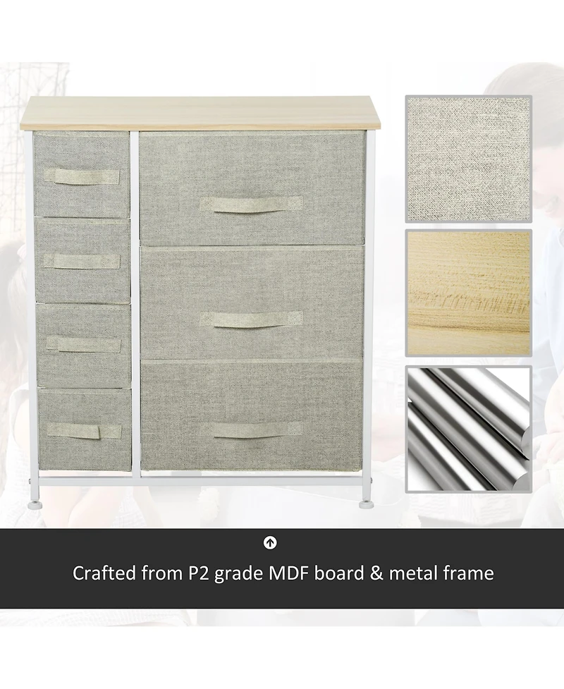 Homcom 7-Drawer Storage Cabinet Organizer Unit with Fabric Bins for Bedroom