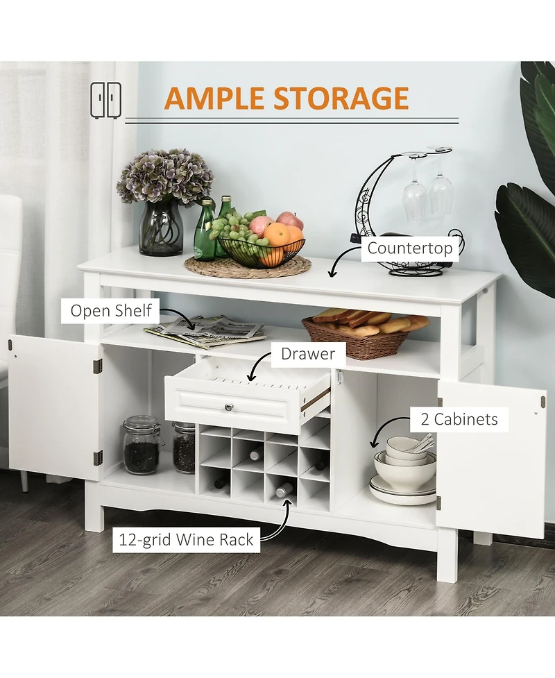 Homcom Modern Kitchen Buffet Cabinet Storage with Drawer and 12-Bottle Wine Rack