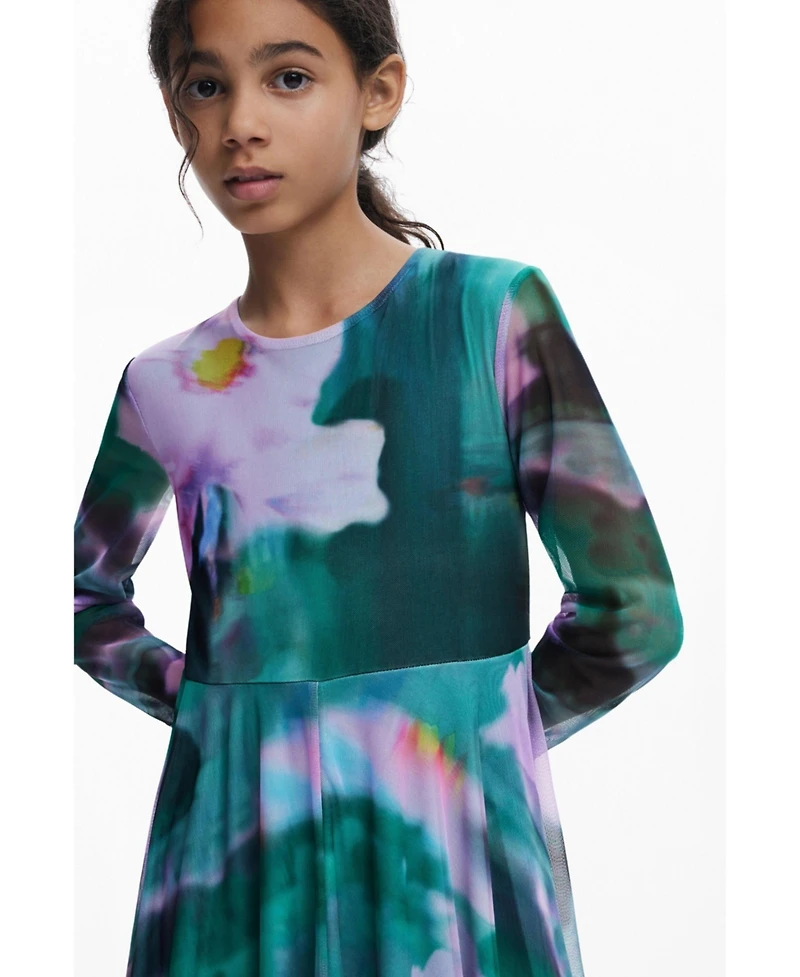 Desigual Girls Girls's Watercolor tulle long-sleeve dress