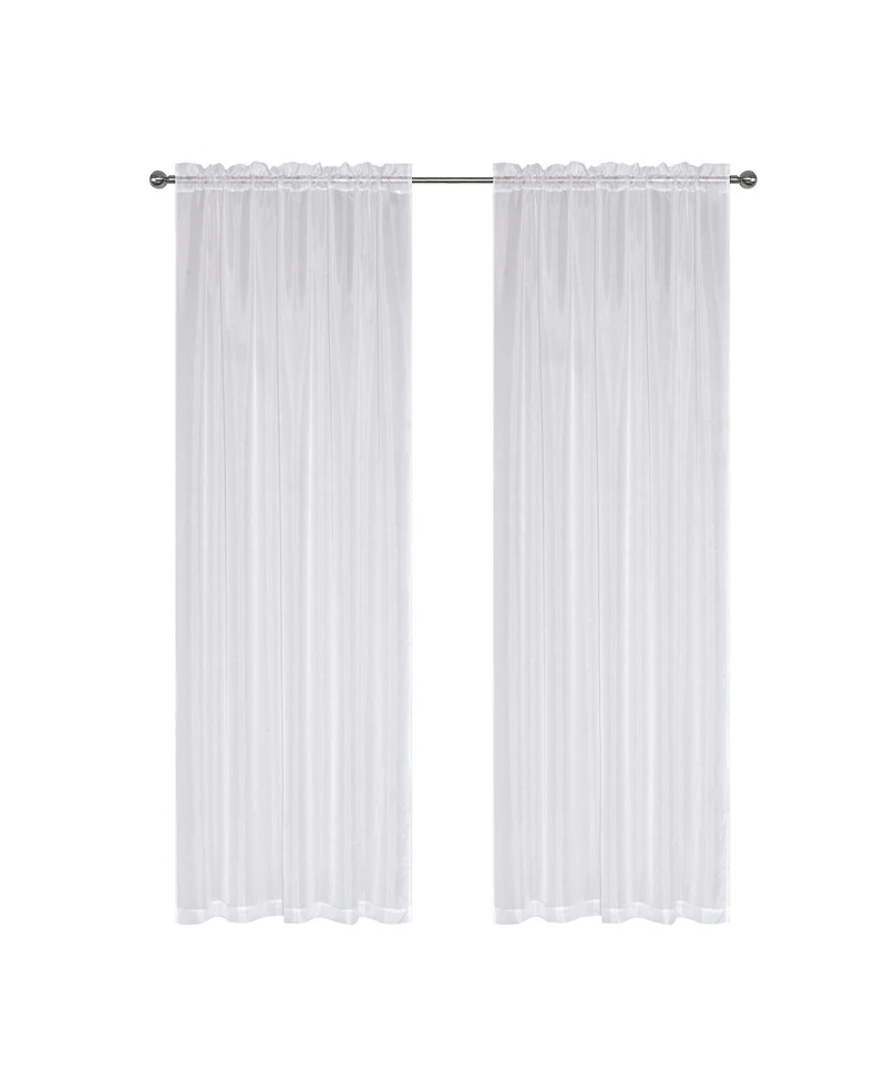 GoodGram 2 Piece White Basic Rod Pocket Sheer Voile Window Curtain Panels - 84 in. Long