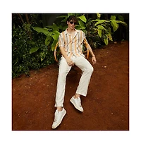 Campus Sutra Men's Coral Orange & Saltbox Beige Multitrack Knit Oversized Shirt