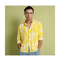 Campus Sutra Men's Lemon Yellow Abstract Print Shirt
