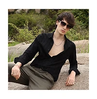 Campus Sutra Men's Midnight Blacl Pastel Striped Shirt