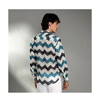 Campus Sutra Men's Electric Blue & Powder White Chevron-Block Knit Shirt