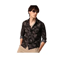 Campus Sutra Men's Midnight Black Geometric Seersucker Shirt