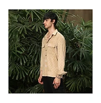 Campus Sutra Men's Buff Beige Cubic Velvet Utility Shacket