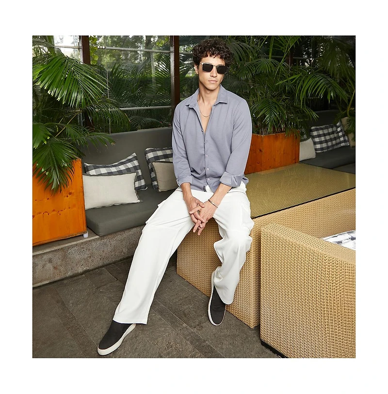 Campus Sutra Men's Coin Grey Waffle-Textured Shirt