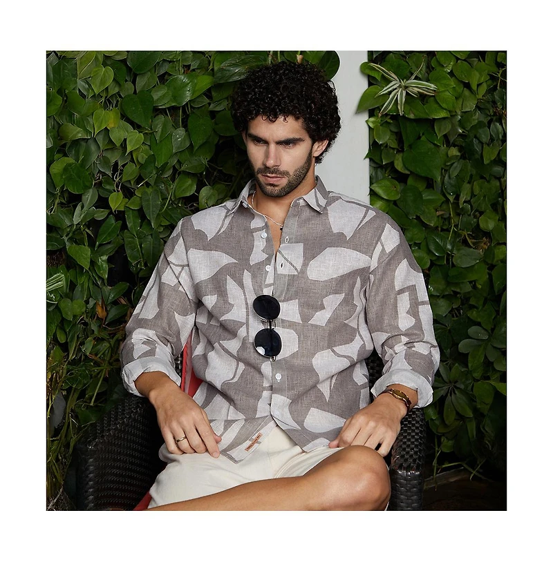 Campus Sutra Men's Tan Brown Abstract Heathered Shirt