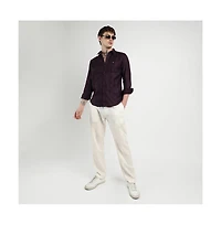 Campus Sutra Men's Plum Purple Embroidered One-Lined Shirt