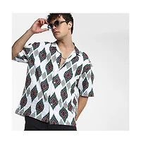 Campus Sutra Men's Chalk White Ikkat Motif Oversized Shirt