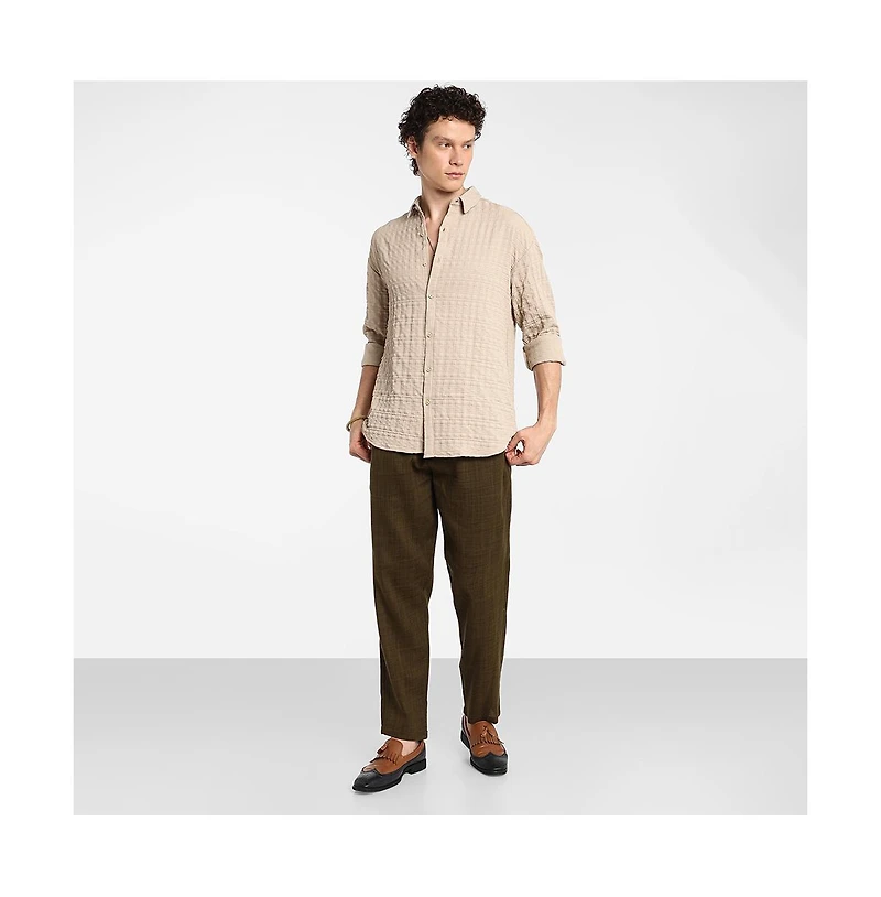 Campus Sutra Men's Saltbox Beige Dimentional-Textured Shirt