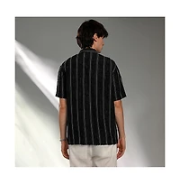 Campus Sutra Men's Raven Black Unhemmed Striped Oversized Shirt
