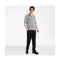 Campus Sutra Men's Midnight Black & Powder White Pleat-Creased Shirt