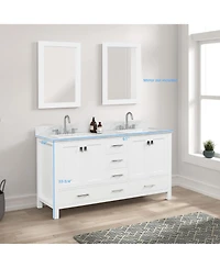 Vanirror 60-Inch Double Bathroom Vanity in Matte White – Solid Wood Cabinet with Marble Countertop and Ceramic Undermount Sink
