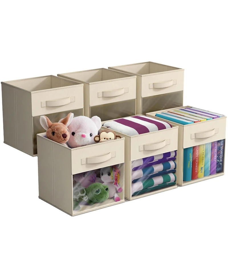 Sorbus Inch 6 Pack Collapsible Fabric Storage Bins with Clear Window - for Organizing Clothes, Toys, Books, Shelves
