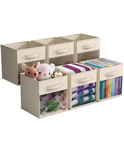 Sorbus Inch 6 Pack Collapsible Fabric Storage Bins with Clear Window - for Organizing Clothes, Toys, Books, Shelves