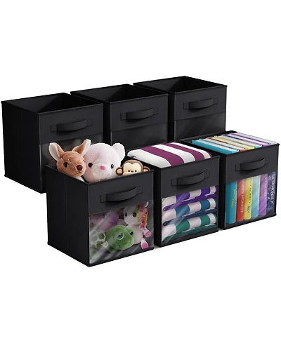 Sorbus Inch 6 Pack Collapsible Fabric Storage Bins with Clear Window - for Organizing Clothes, Toys, Books, Shelves