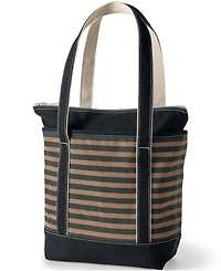 Lands' End Medium Print 5 Pocket Zip Top Long Handle Canvas Tote Bag