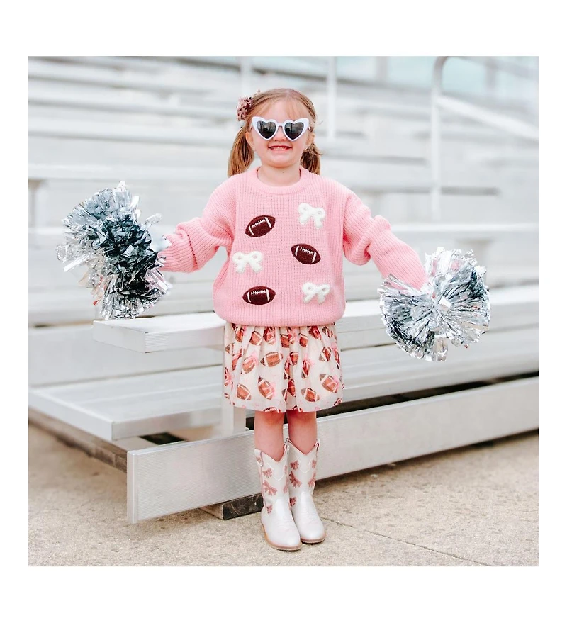 Sweet Wink Toddler Girls Football Bows Patch Knit Sweater