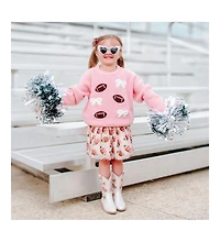 Sweet Wink Toddler Girls Football Bows Patch Knit Sweater