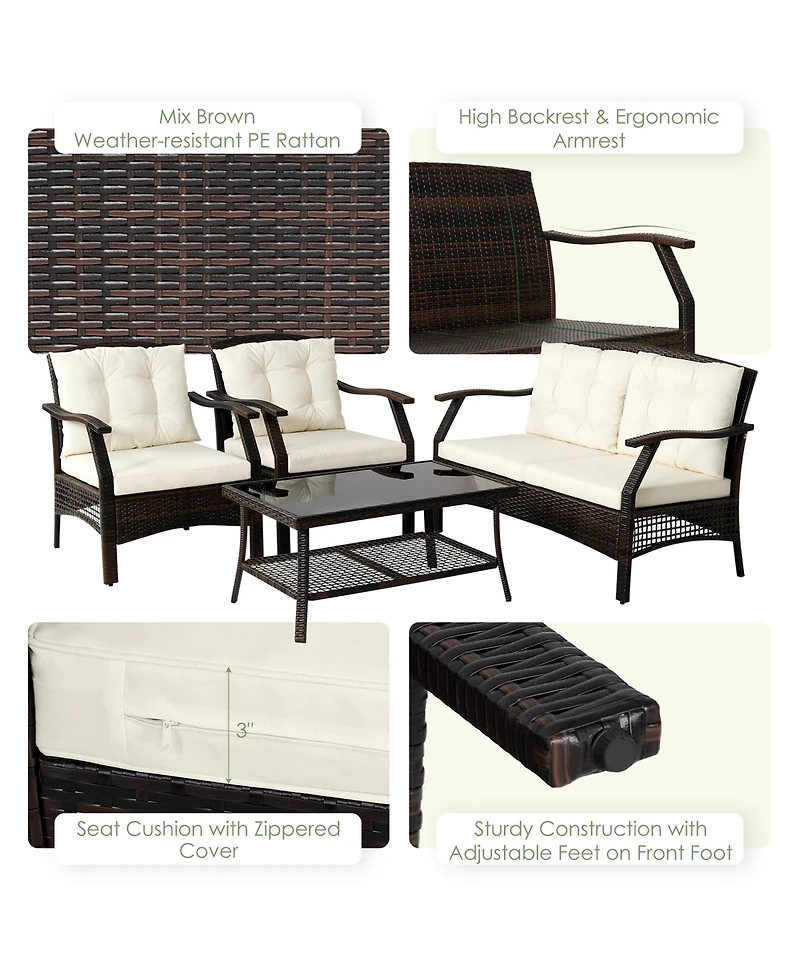 Gymax 8PCS Rattan Patio Conversation Furniture Set Wicker Sofa Set w/ Waterproof Cover