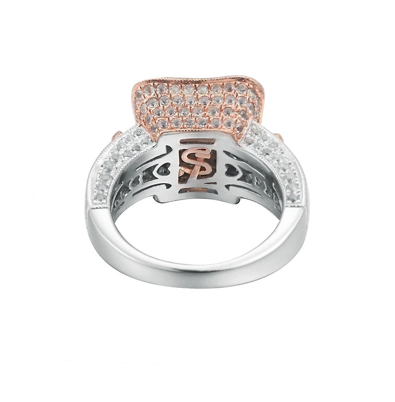 Suzy Levian Two-Tone Sterling Silver Cushion Cut Center Topaz Cocktail Paris Ring
