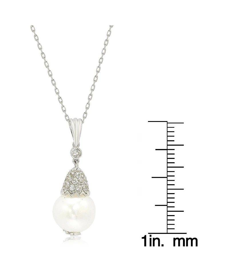 Suzy Levian Sterling Silver Pearl & White Sapphire Crown Pendant