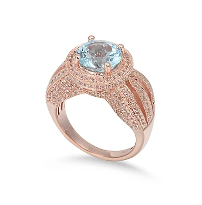 Suzy Levian New York Sterling Silver Round Cut Center Topaz Cocktail Ring