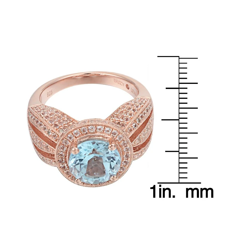 Suzy Levian Sterling Silver Round Cut Center Topaz Cocktail Ring